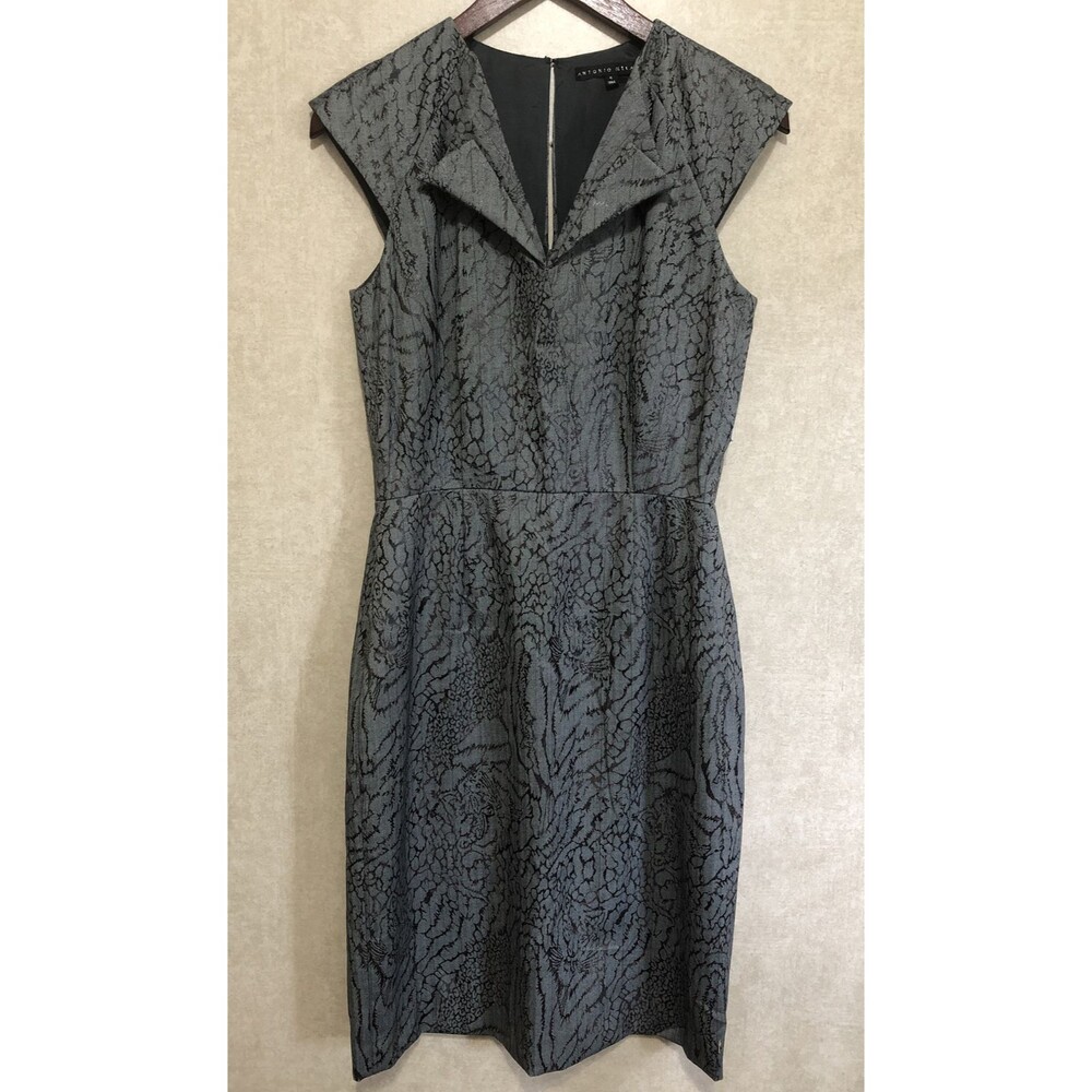 Antonio Melani Herringbone Tiger Print Dress Fitted Waist Sleeveless Sz 4 EUC